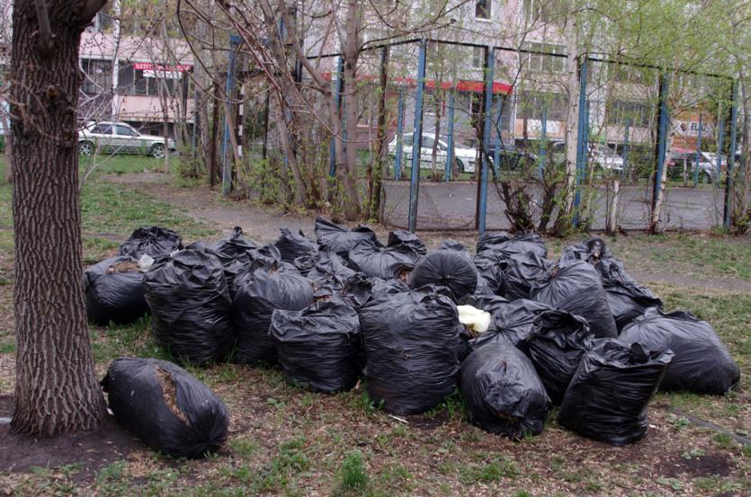 Фото Субботники в Челябинске провели, мешки с мусором оставили на газонах
